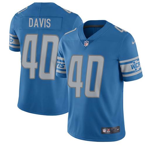Detroit Lions #40 Jarrad Davis Blue Team Color Men's Stitched Vapor Untouchable Limited Jersey Men's