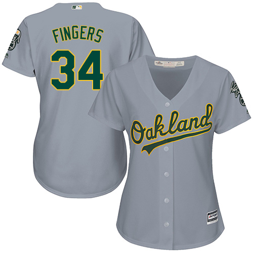 Oakland Athletics #34 Rollie Fingers Grey Road Women's Stitched Jersey Womens