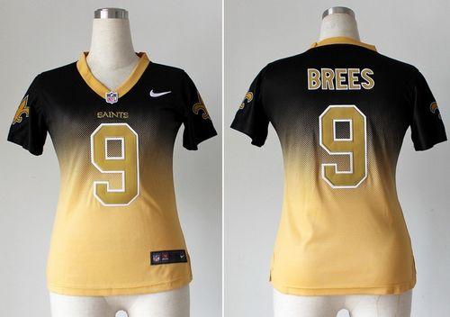 Saints #9 Drew Brees Black/Gold Women's Stitched Elite Fadeaway Fashion Jersey