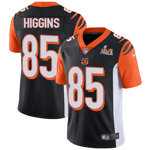 Bengals #85 Tee Higgins Black Team Color Super Bowl LVI Patch Men's Stitched Vapor Untouchable Limited Jersey