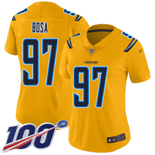 Chargers #97 Joey Bosa Gold Women's Stitched Limited Inverted Legend 100th Season Jersey