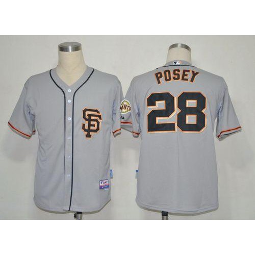 San Francisco Giants #28 Buster Posey Grey Cool Base 2012 Road 2 Stitched Jersey Men's