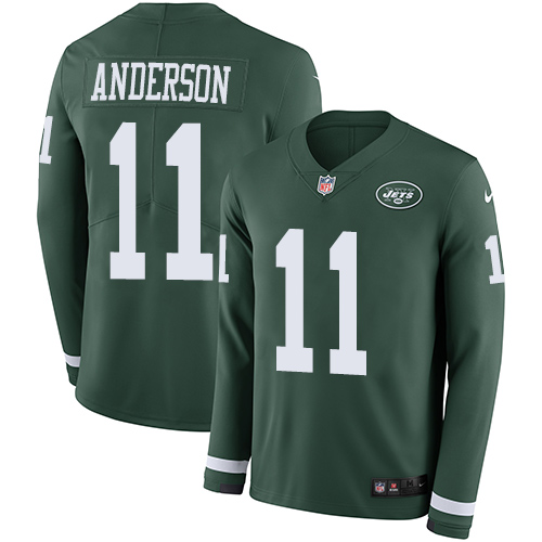 New York Jets #11 Robby Anderson Green Team Color Men's Stitched Limited Therma Long Sleeve Jersey Men's