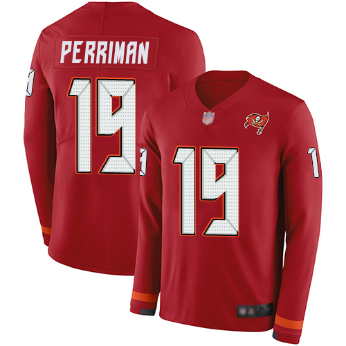 Tampa Bay Buccaneers #19 Breshad Perriman Red Team Color Men's Stitched Limited Therma Long Sleeve Jersey Men's