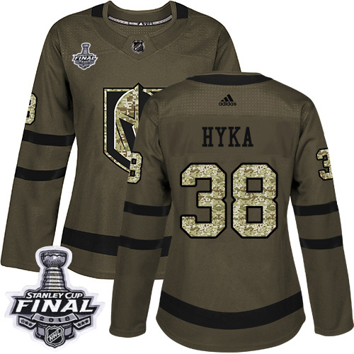 Adidas Golden Vegas Golden Knights #38 Tomas Hyka Green Salute to Service 2018 Stanley Cup Final Women's Stitched Jersey Womens