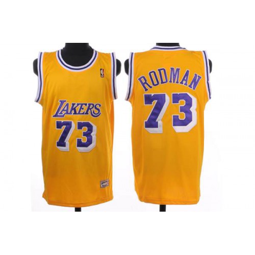 Mitchell and Ness Los Angeles Lakers #73 Dennis Rodman Stitched Yellow Throwback Jersey Mens
