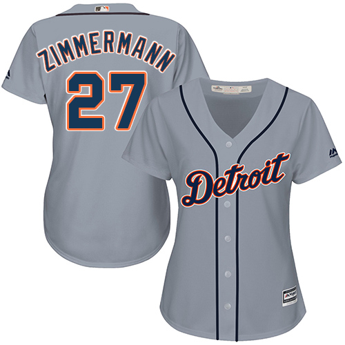 Detroit Tigers #27 Jordan Zimmermann Grey Road Women's Stitched Jersey Womens