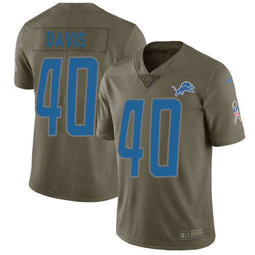 Detroit Lions #40 Jarrad Davis Olive Youth Stitched Limited 2017 Salute to Service Jersey Youth