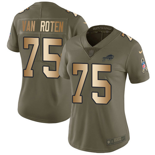 Bills #75 Greg Van Roten Olive/Gold Women's Stitched Limited 2017 Salute To Service Jersey