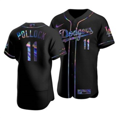 Los Angeles Los Angeles Dodgers #11 A.J. Pollock Men's Iridescent Holographic Collection Jersey - Black Men's