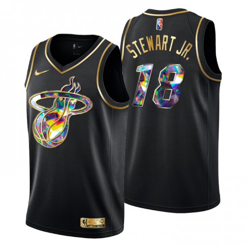 Miami Miami Heat #18 D.J.Stewart Jr. Mens Golden Edition Diamond Logo 2021/22 Swingman Jersey - Black Mens