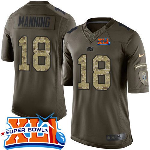 Indianapolis Colts #18 Peyton Manning Green Super Bowl XLI Youth Stitched Limited Salute to Service Jersey Youth