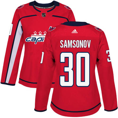 Adidas Washington Capitals #30 Ilya Samsonov Red Home Authentic Women's Stitched Jersey Womens