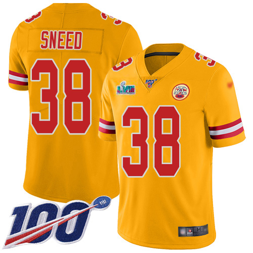 Chiefs #38 L'Jarius Sneed Gold Super Bowl LVII Patch Men's Stitched Limited Inverted Legend 100th Season Jersey