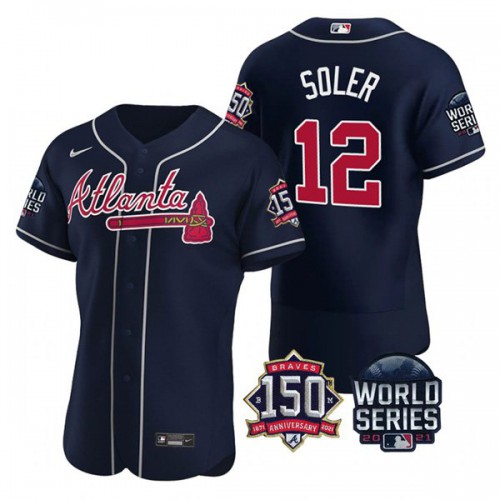 Atlanta Atlanta Braves #12 Jorge Soler Men's 150th Anniversary 2021 World Series Authentic Jersey - Navy Men's