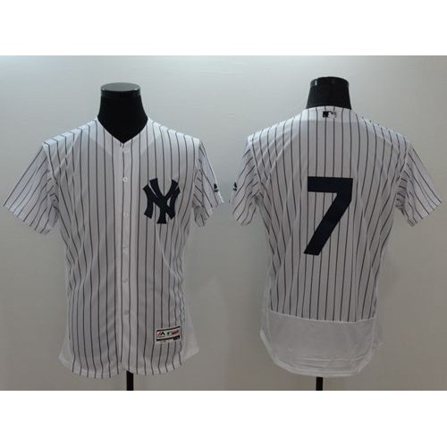 New York Yankees #7 Mickey Mantle White Strip Flexbase Authentic Collection Stitched Jersey Men's