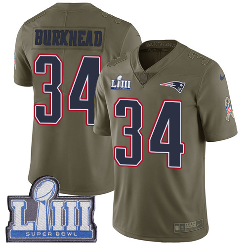 New England Patriots #34 Rex Burkhead Olive Super Bowl LIII Bound Men's Stitched Limited 2017 Salute To Service Jersey Men's