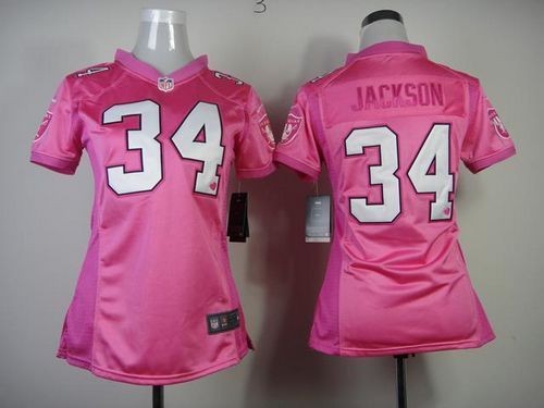 Raiders #34 Bo Jackson Pink New Women's Be Luv'd Stitched Elite Jersey