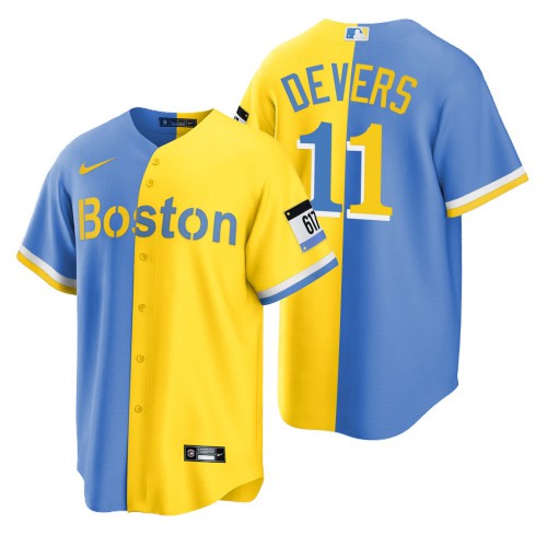 Boston Boston Red Sox #11 Rafael Devers Blue Gold Men's 2022 City Connect Game Jersey Men's