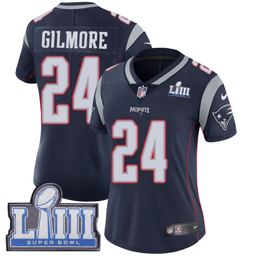 New England Patriots #24 Stephon Gilmore Navy Blue Team Color Super Bowl LIII Bound Women's Stitched Vapor Untouchable Limited Jersey Womens