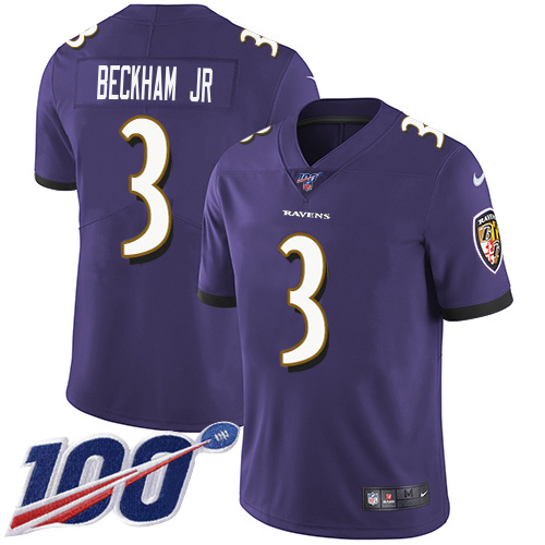 Ravens #3 Odell Beckham Jr. Purple Team Color Youth Stitched 100th Season Vapor Untouchable Limited Jersey