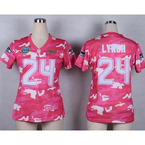 Seattle Seahawks #24 Marshawn Lynch Pink Women's Stitched Elite Camo Fashion Jersey Womens