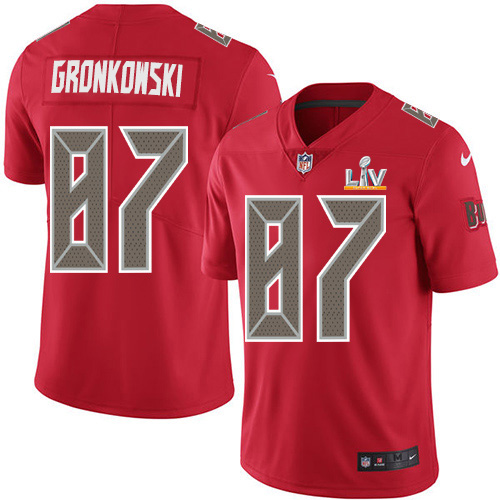 Buccaneers #87 Rob Gronkowski Red Men's Super Bowl LV Bound Stitched Limited Rush Jersey