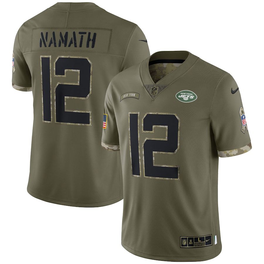 New York Jets #12 Joe Namath Men's 2022 Salute To Service Limited Jersey - Olive