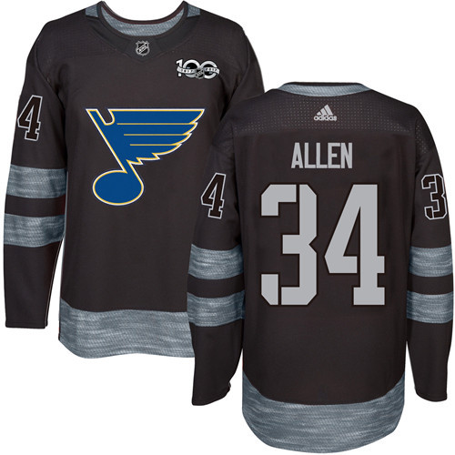 Adidas St. Louis Blues #34 Jake Allen Black 1917-2017 100th Anniversary Stitched Jersey Men's