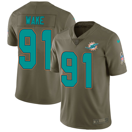 Miami Dolphins #91 Cameron Wake Olive Men's Stitched Limited 2017 Salute to Service Jersey Men's