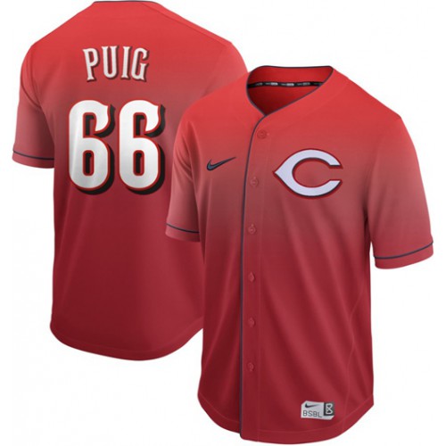 Cincinnati Reds #66 Yasiel Puig Red Fade Authentic Stitched Jersey Men's
