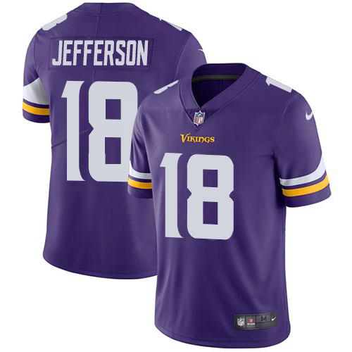 Vikings #18 Justin Jefferson Purple Team Color Men's Stitched Vapor Untouchable Limited Jersey