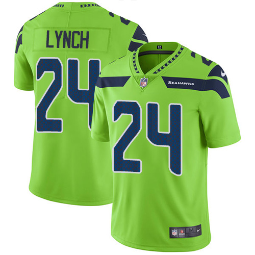Seattle Seahawks #24 Marshawn Lynch Green Youth Stitched Limited Rush Jersey Youth