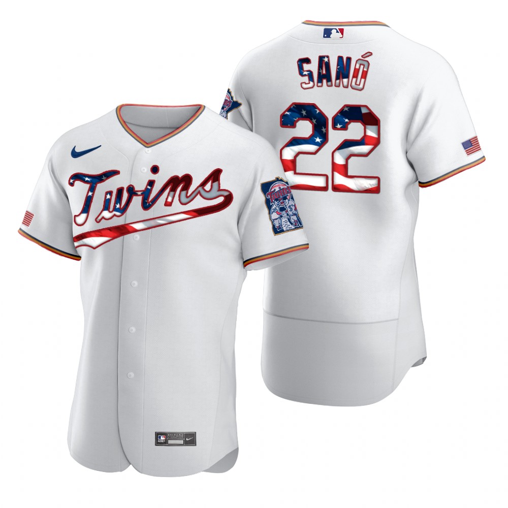 Minnesota Twins #22 Miguel Sano Men's White Fluttering USA Flag Limited Edition Authentic Jersey