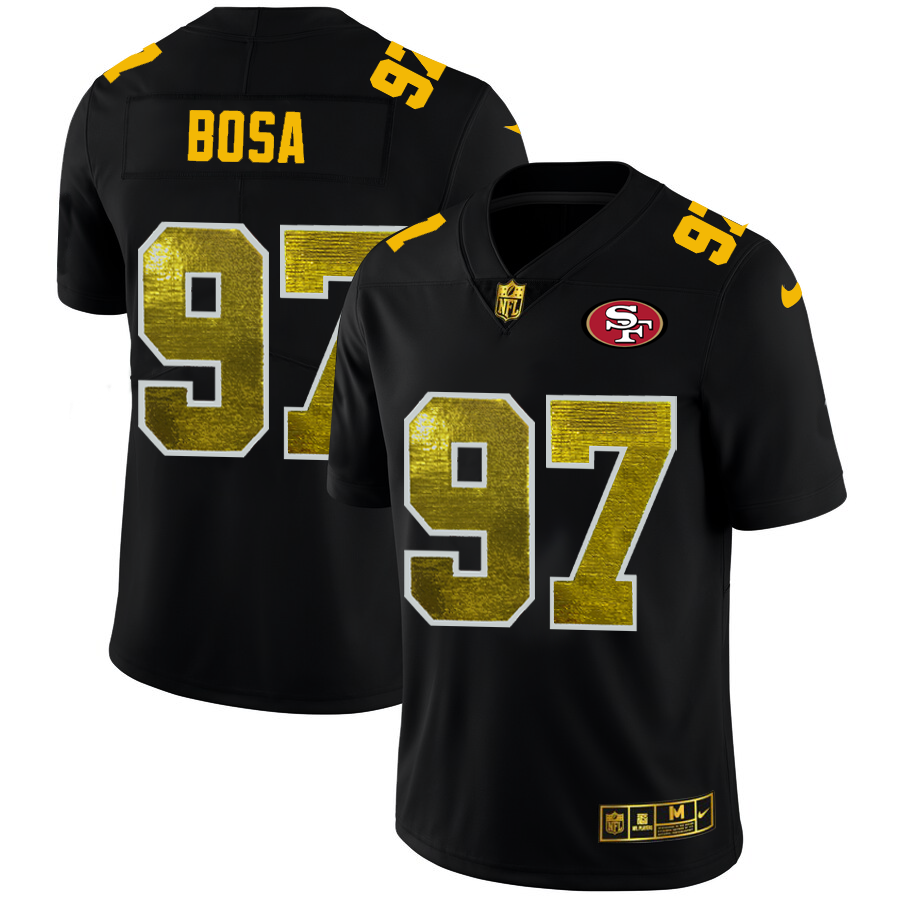 San Francisco 49ers #97 Nick Bosa Men's Black Golden Sequin Vapor Limited Jersey