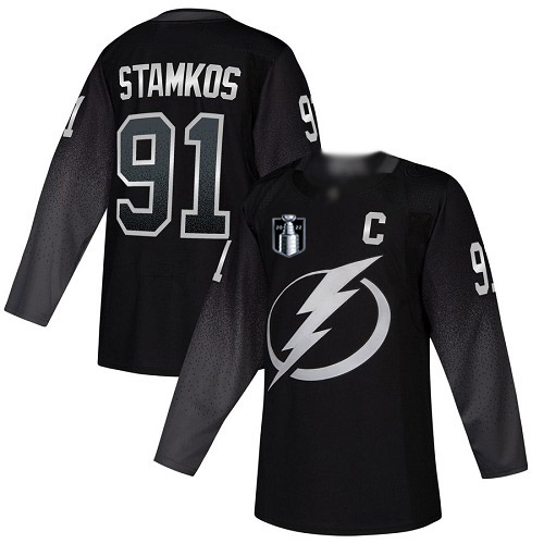 Adidas Tampa Bay Lightning #91 Steven Stamkos Black 2022 Stanley Cup Final Patch Alternate Authentic Stitched Jersey Men's