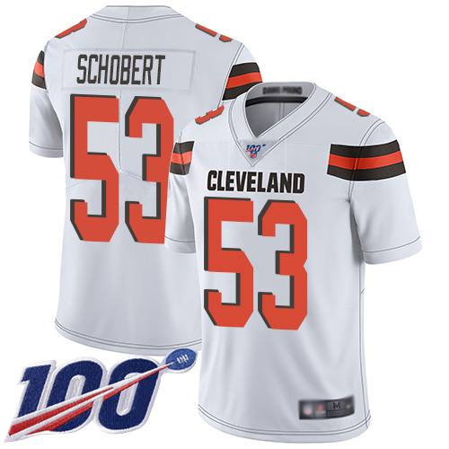 Cleveland Browns #53 Joe Schobert White Men's Stitched 100th Season Vapor Limited Jersey Men's