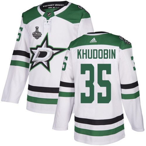 Adidas Dallas Stars #35 Anton Khudobin White Road Authentic Youth 2020 Stanley Cup Final Stitched Jersey Youth