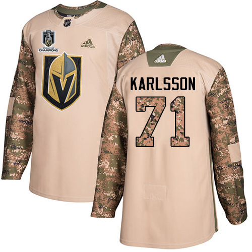 Adidas Golden Knights #71 William Karlsson Camo Authentic 2023 Stanley Cup Champions Veterans Day Stitched Jersey
