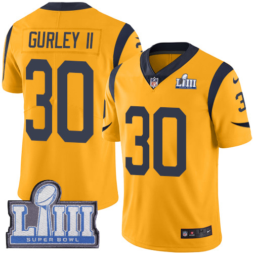 Los Angeles Rams #30 Todd Gurley II Gold Super Bowl LIII Bound Men's Stitched Limited Rush Jersey Men's