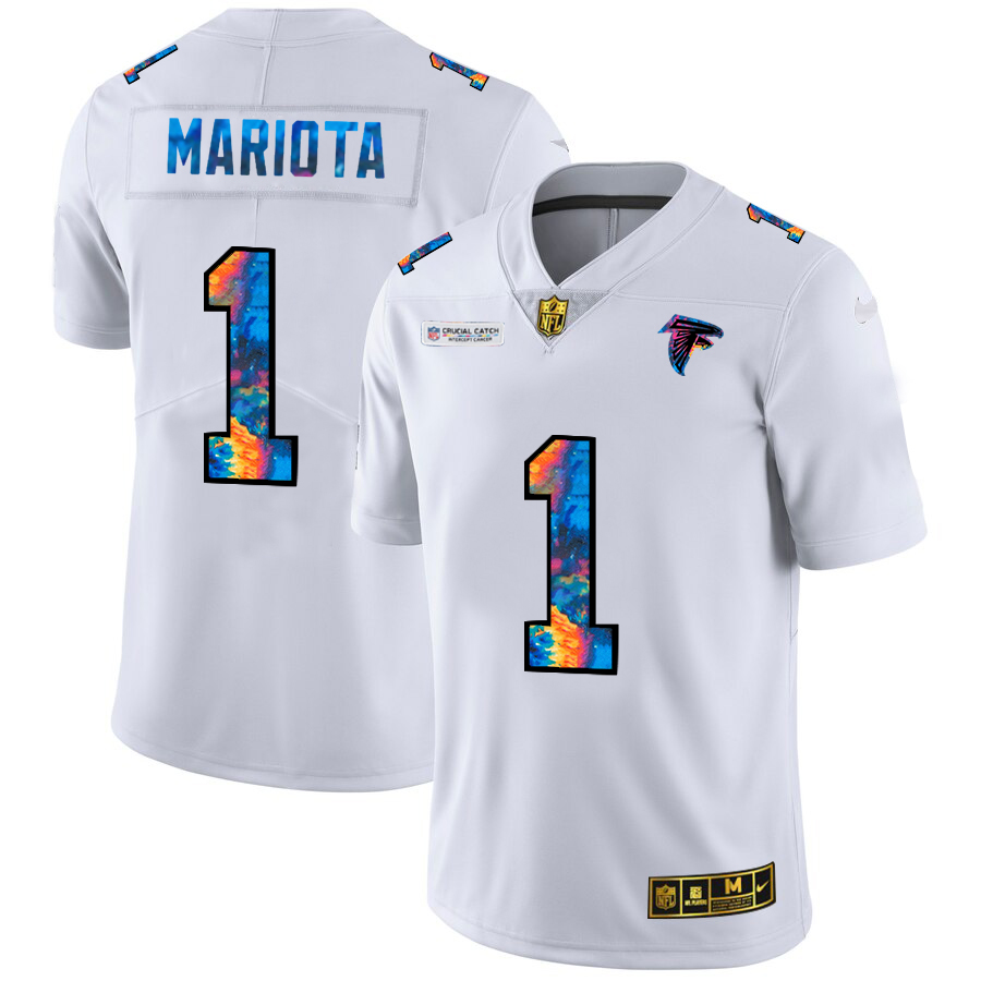 Atlanta Falcons #1 Marcus Mariota Men's White Multi-Color 2020 Crucial Catch Limited Jersey