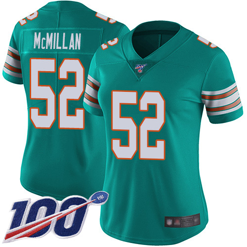 Miami Dolphins #52 Raekwon McMillan Aqua Green Alternate Women's Stitched 100th Season Vapor Limited Jersey Womens