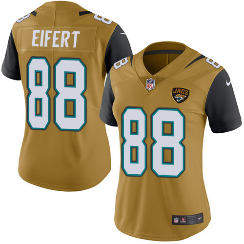 Jacksonville Jaguars #88 Tyler Eifert Gold Women's Stitched Limited Rush Jersey Womens