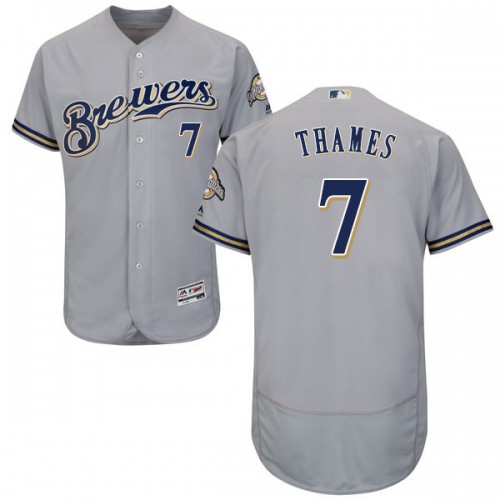 Milwaukee Brewers #7 Eric Thames Grey Flexbase Authentic Collection Stitched Jersey Men's