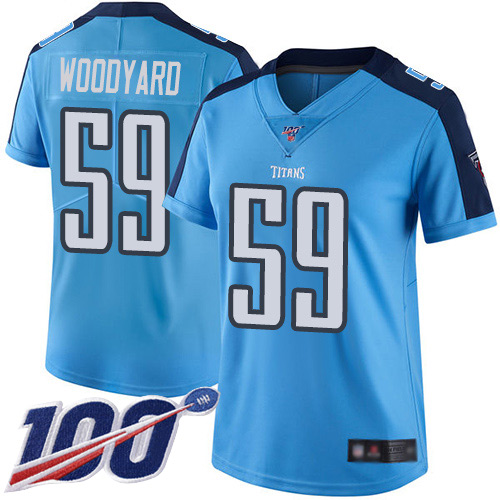 Tennessee Titans #59 Wesley Woodyard Light Blue Women's Stitched Limited Rush 100th Season Jersey Womens