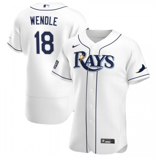 Tampa Bay Tampa Bay Rays #18 Joey Wendle Men's White Home 2020 World Series Bound Authentic Player Jersey Men's