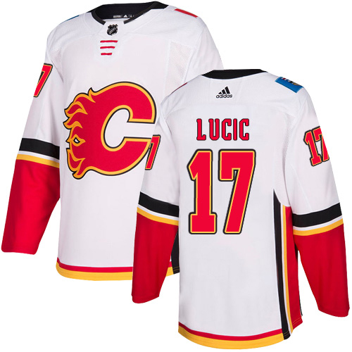 Adidas Calgary Flames #17 Milan Lucic White Road Authentic Stitched Jersey Men's