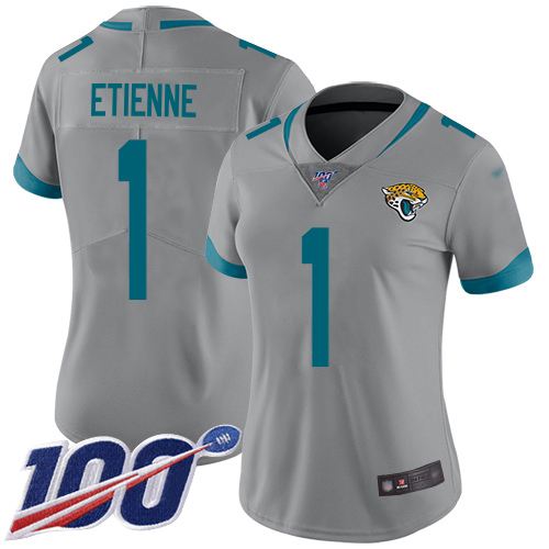 Jaguars #1 Travis Etienne Silver Women's Stitched Limited Inverted Legend 100th Season Jersey