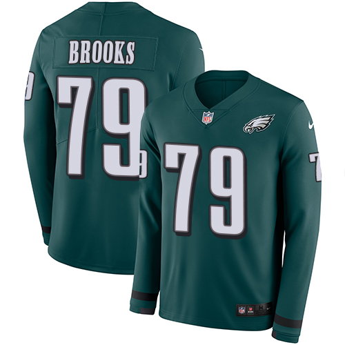 Philadelphia Eagles #79 Brandon Brooks Midnight Green Team Color Men's Stitched Limited Therma Long Sleeve Jersey Men's