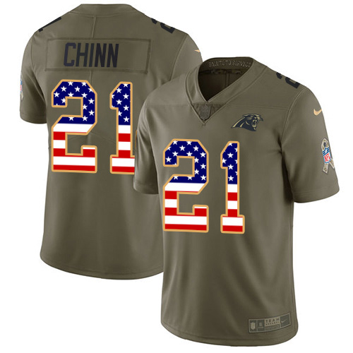 Panthers #21 Jeremy Chinn Olive/USA Flag Youth Stitched Limited 2017 Salute To Service Jersey
